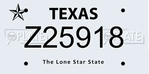 Z25918 Texas License Plate