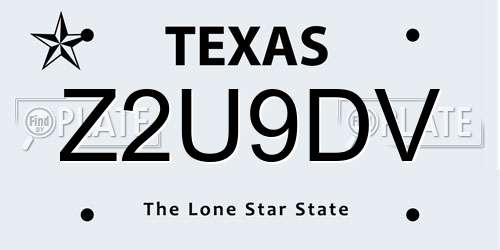 Z2U9DV Texas License Plate