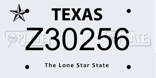 Z30256 Texas License Plate