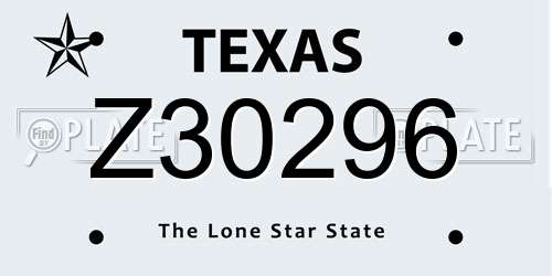 Z30296 Texas License Plate