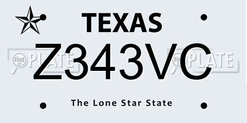 Z343VC Texas License Plate