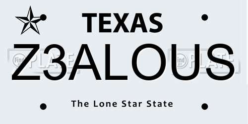 Z3ALOUS Texas License Plate
