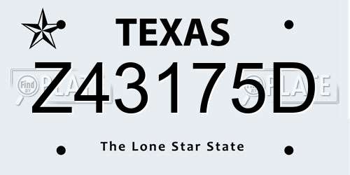 Z43175D Texas License Plate