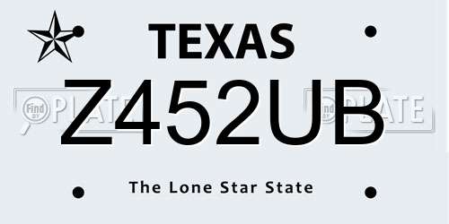 Z452UB Texas License Plate