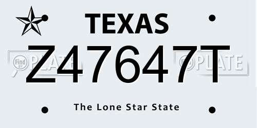 Z47647T Texas License Plate