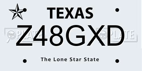 Z48GXD Texas License Plate