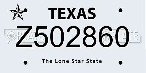 Z502860 Texas License Plate