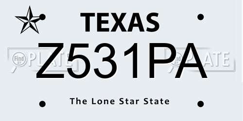 Z531PA Texas License Plate