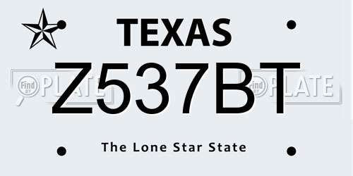 Z537BT Texas License Plate