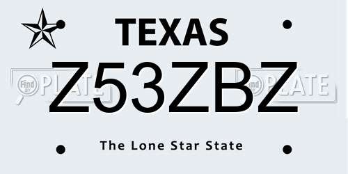 Z53ZBZ Texas License Plate