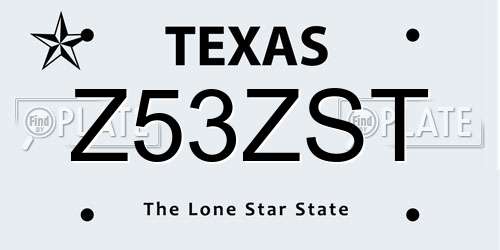 Z53ZST Texas License Plate