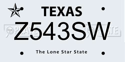 Z543SW Texas License Plate