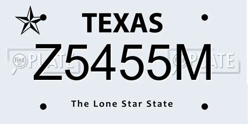 Z5455M Texas License Plate