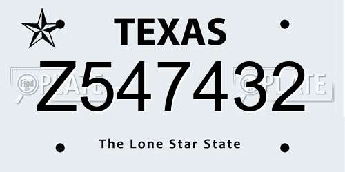 Z547432 Texas License Plate