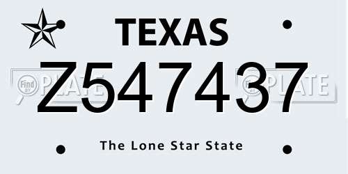 Z547437 Texas License Plate