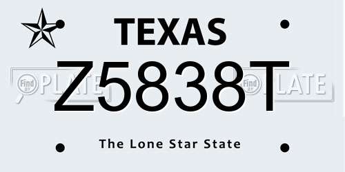 Z5838T Texas License Plate