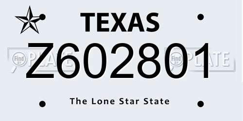 Z602801 Texas License Plate