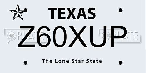Z60XUP Texas License Plate