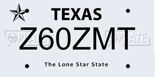 Z60ZMT Texas License Plate