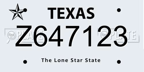 Z647123 Texas License Plate