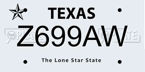 Z699AW Texas License Plate