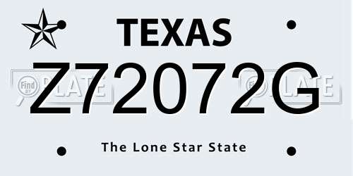 Z72072G Texas License Plate
