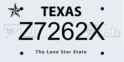 Z7262X Texas License Plate