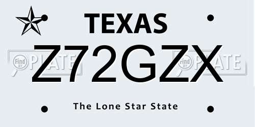 Z72GZX Texas License Plate