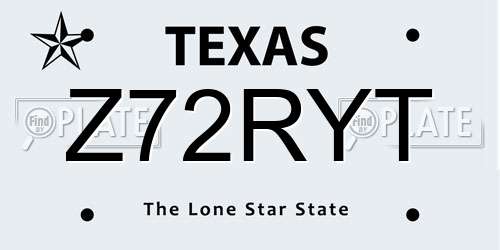 Z72RYT Texas License Plate