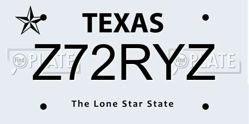 Z72RYZ Texas License Plate