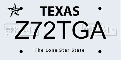 Z72TGA Texas License Plate