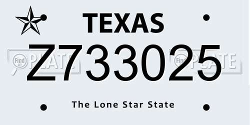 Z733025 Texas License Plate