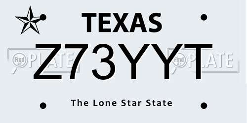 Z73YYT Texas License Plate