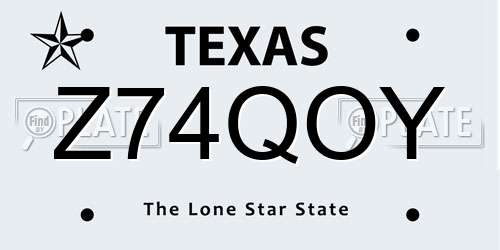Z74QOY Texas License Plate