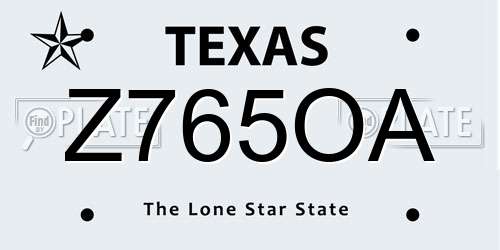 Z765OA Texas License Plate