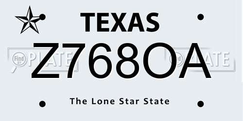 Z768OA Texas License Plate