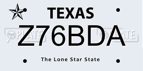 Z76BDA Texas License Plate