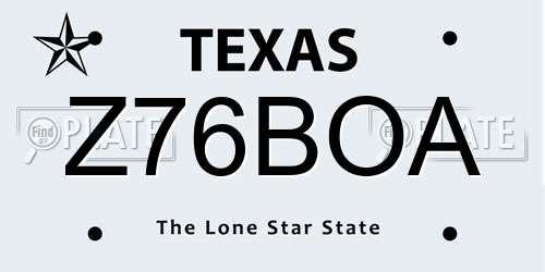 Z76BOA Texas License Plate