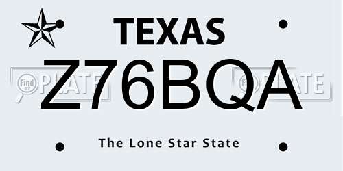 Z76BQA Texas License Plate