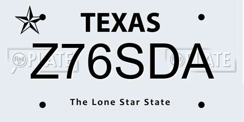 Z76SDA Texas License Plate