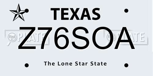Z76SOA Texas License Plate