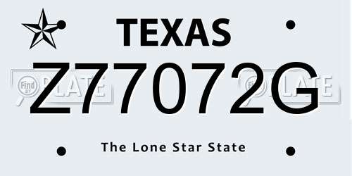 Z77072G Texas License Plate