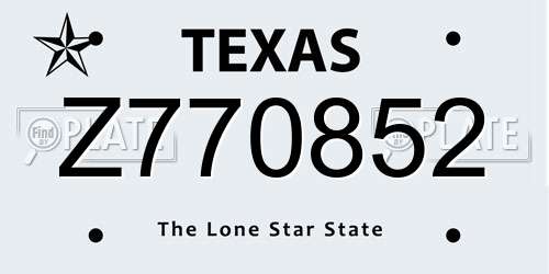 Z770852 Texas License Plate