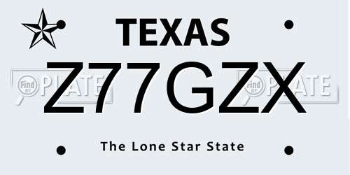 Z77GZX Texas License Plate