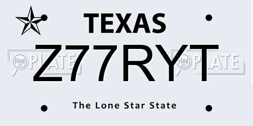 Z77RYT Texas License Plate