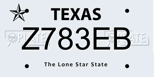 Z783EB Texas License Plate