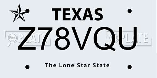 Z78VQU Texas License Plate