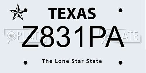 Z831PA Texas License Plate