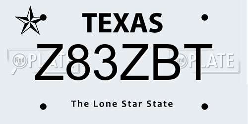 Z83ZBT Texas License Plate