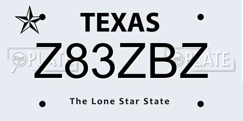 Z83ZBZ Texas License Plate